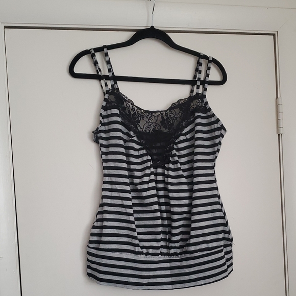 Hot Topic Tops - Hot Topic Black and Gray Striped Lace Top